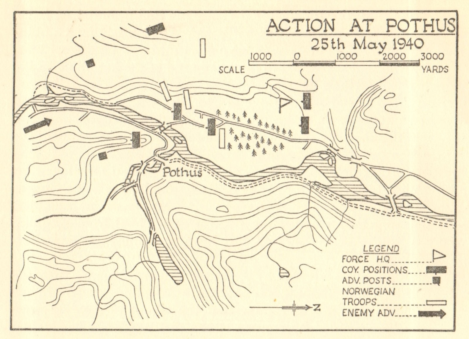 World War 2 Norway Campaign Pothus 25-26 May 1940 German Invasion SMALL 1952 map